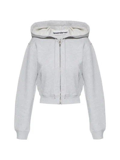 Alexander Wang Zip-up Cropped Hoodie In Gray