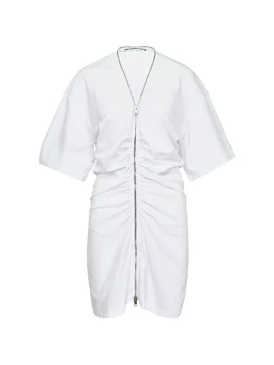 Alexander Wang Zip-up Gathered Mini Dress In White