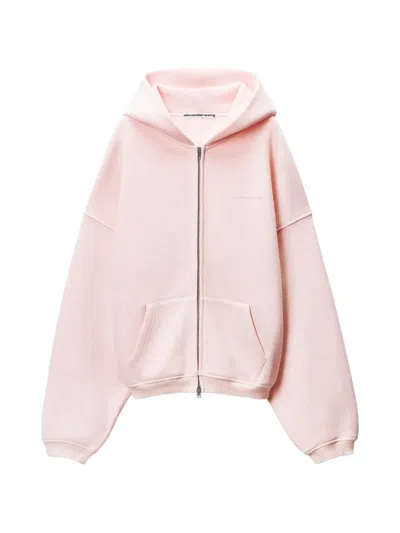 Alexander Wang Crystal Terry Zip Hoodie In Pink