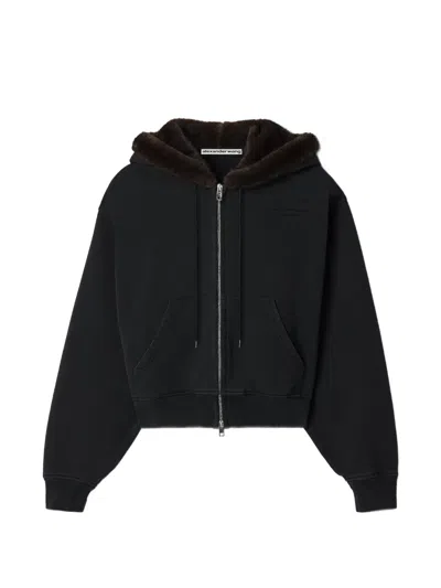 Alexander Wang Zip-up Hoodie W/ Faux Fur Hood In Black
