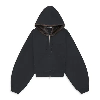 Alexander Wang Zip-up Hoodie W/ Faux Fur Hood Black