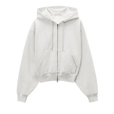 Pre-owned Alexander Wang Zip-up Hoodie W/ Rhinestone Drawcord 'light Heather Grey' | Women's Size M In Gray
