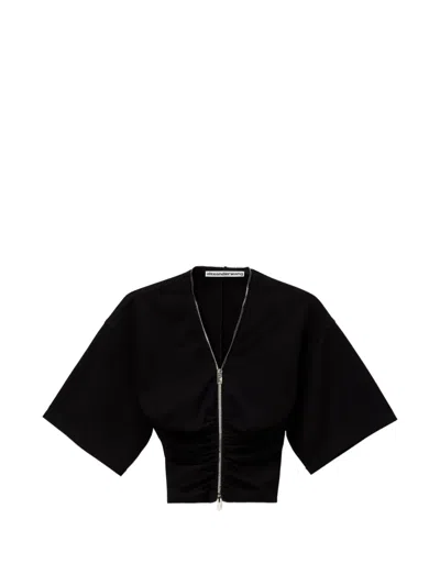 Alexander Wang Zip-up Ruched Top In Black