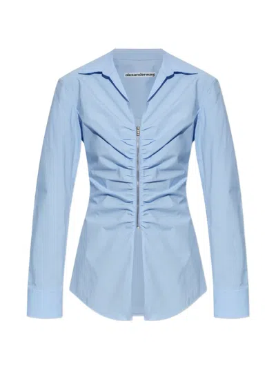 Alexander Wang Zip-up Ruched-detail Shirt In Blue