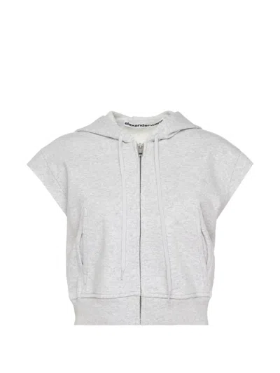 Alexander Wang Zip-up Short-sleeve Hoodie In Gray