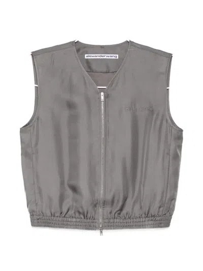 Alexander Wang Zip-up Silk Vest Top In Gray