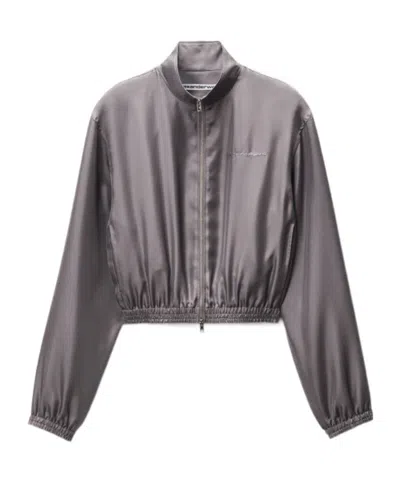 Alexander Wang Cropped Track Jacket In Steel Grey