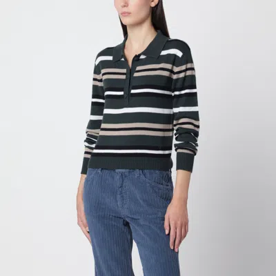 Alexandra Golovanoff Anna Stripes Light Sapin 21 Cashmere Polo Shirt In Black