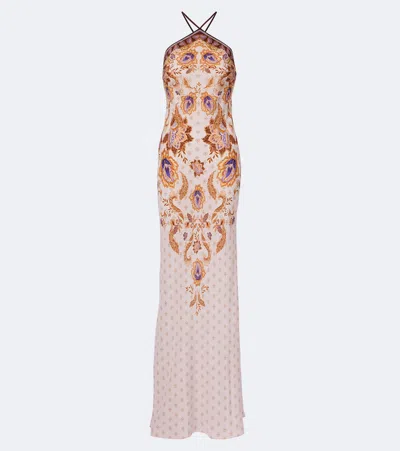 Alexandra Miro Adeline Printed Halterneck Maxi Dress In Pink