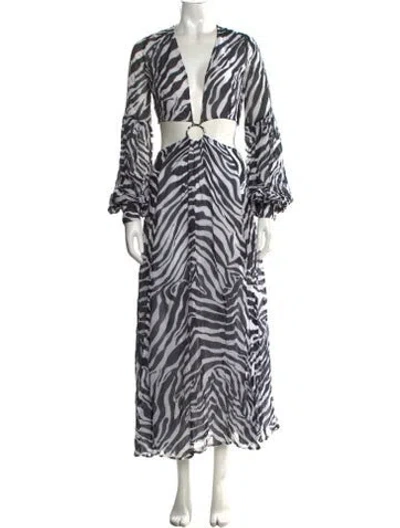 Pre-owned Alexandra Miro Animal Print Long Dress In Black