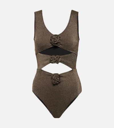 Alexandra Miro Beth Floral-appliqué Swimsuit In Brown