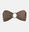 Alexandra Miro Carlotta Lamé Bandeau Bikini Top In Brown