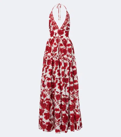 Alexandra Miro Clover Floral Cotton And Silk Maxi Dress In Red