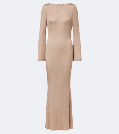 Alexandra Miro Dorian Knitted Maxi Dress In Gold