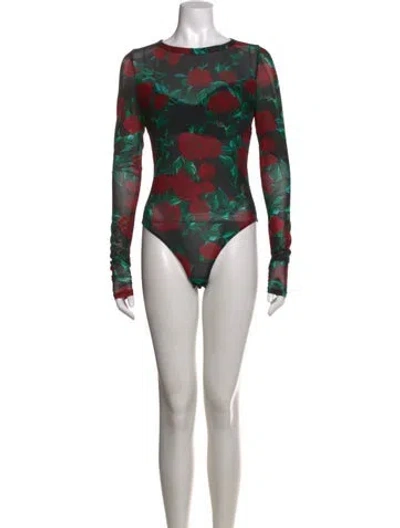 Pre-owned Alexandra Miro Floral Print Crew Neck Bodysuit In Multi