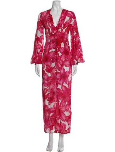 Pre-owned Alexandra Miro Floral Print Long Dress In Pink