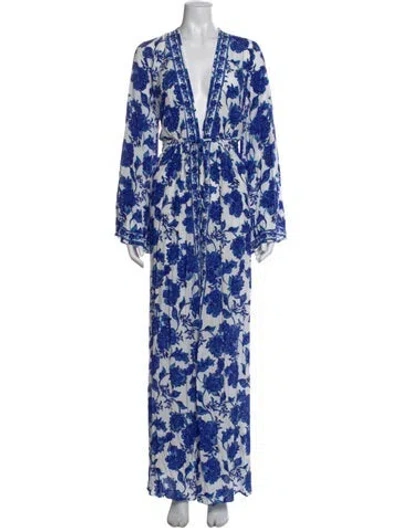 Pre-owned Alexandra Miro Floral Print Long Dress W/ Tags In Blue