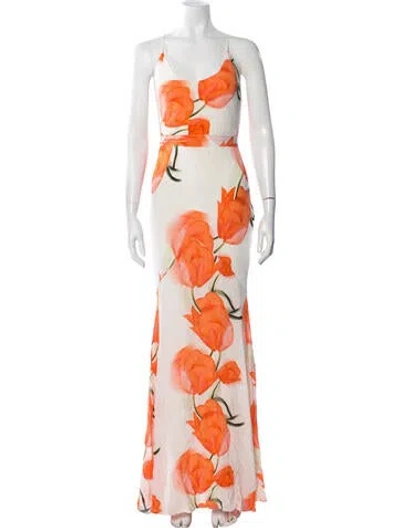 Pre-owned Alexandra Miro Floral Print Long Dress W/ Tags In Orange