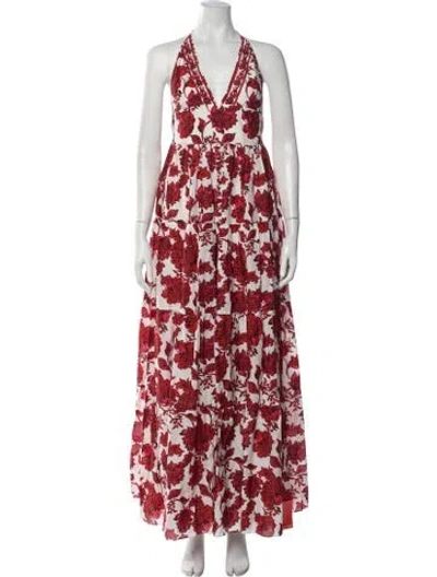 Pre-owned Alexandra Miro Floral Print Long Dress W/ Tags In Red