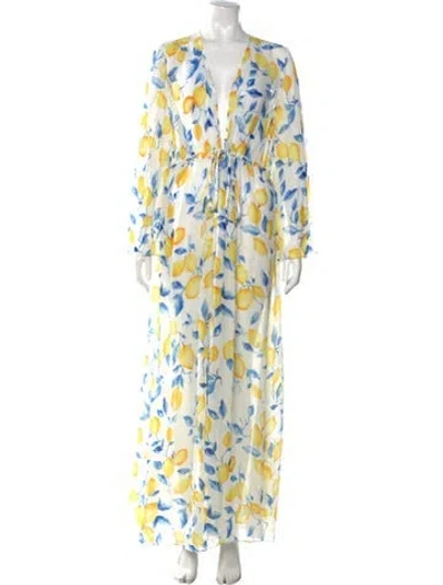 Pre-owned Alexandra Miro Floral Print Long Dress In Yellow