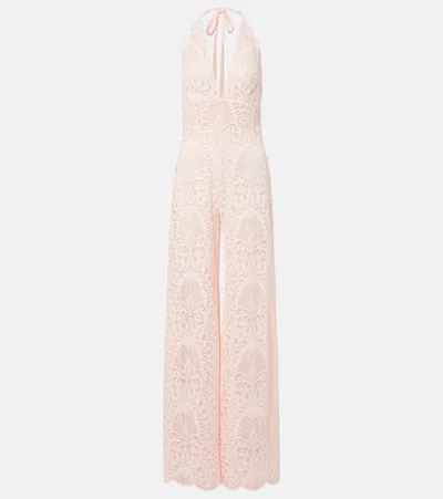 Alexandra Miro Irena Halterneck Lace Jumpsuit In Pink