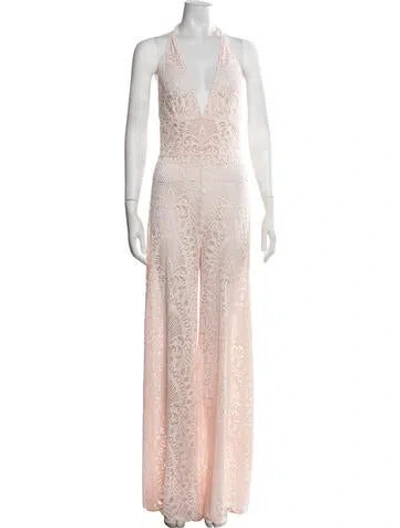 Pre-owned Alexandra Miro Lace Pattern Halterneck Jumpsuit W/ Tags In Pink