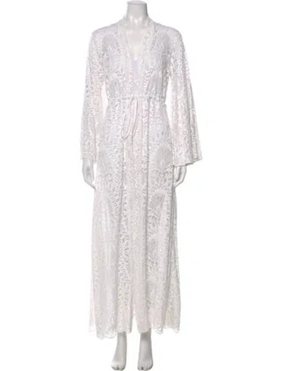 Pre-owned Alexandra Miro Lace Pattern Long Dress In White