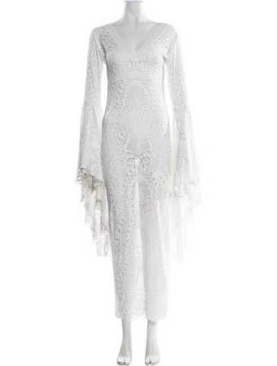 Pre-owned Alexandra Miro Lace Pattern Long Dress In White