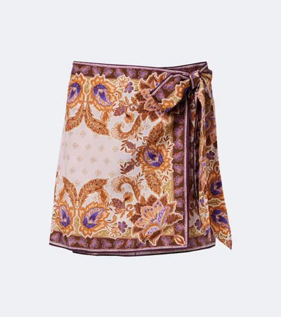 Alexandra Miro Lorelei Printed Cotton And Silk Wrap Skirt In Brown
