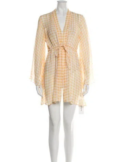 Pre-owned Alexandra Miro Plaid Print Mini Dress In Yellow