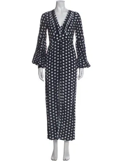 Pre-owned Alexandra Miro Polka Dot Print Long Dress In Blue