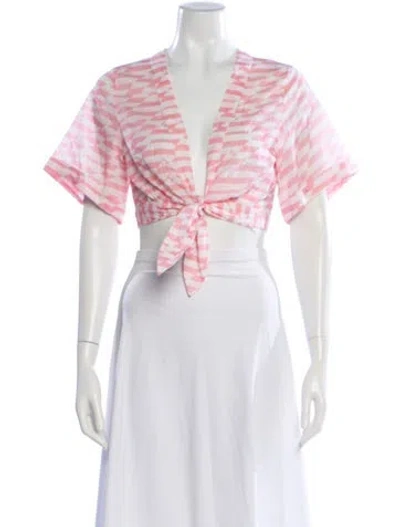 Pre-owned Alexandra Miro Striped V-neck Crop Top In Multi