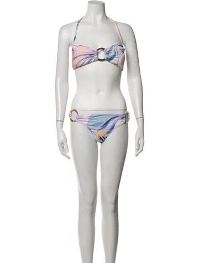 Pre-owned Alexandra Miro Tie-dye Print Keyhole Accent Bikini W/ Tags In White