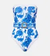 Alexandra Miro Whitney Belted Printed Swimsuit In Blue