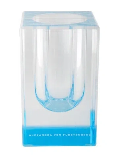 Pre-owned Alexandra Von Furstenberg Acrylic Short Vase In Blue