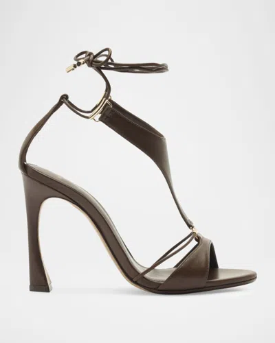 Alexandre Birman 100mm Mimi Leather Ankle-tie Sandals In Brown