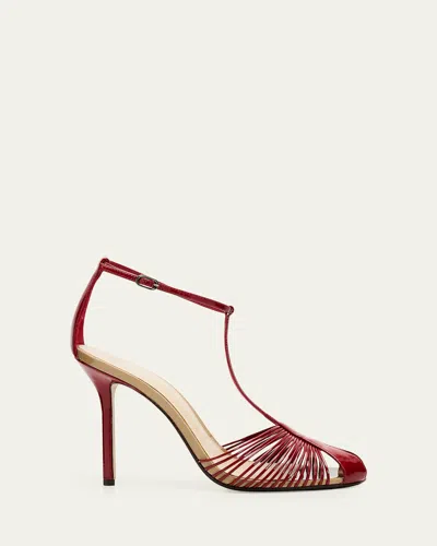 Alexandre Birman 100mm Serena Leather T-strap Sandals In Red