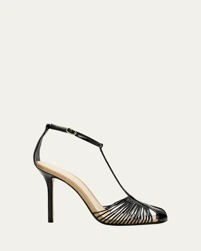 Alexandre Birman 100mm Serena Leather T-strap Sandals In Black