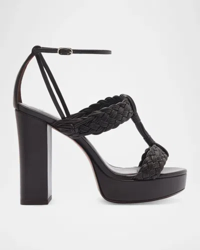 Alexandre Birman 110mm Thalia Woven Leather Platform Sandals In Dark Brown