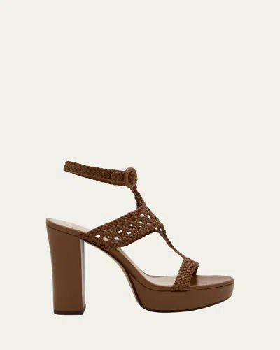 Alexandre Birman 120mm Braided Leather Platform Sandals In Brown