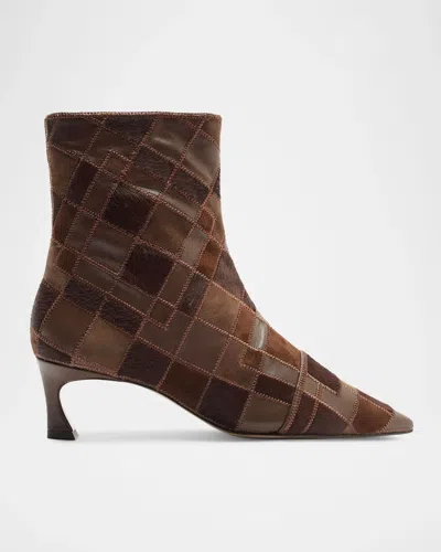 Alexandre Birman 50mm Annelise Patchwork Leather Booties In Brown