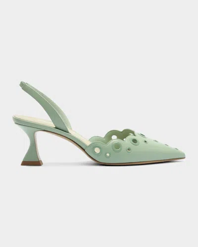 Alexandre Birman 60mm Miley Eyelet Leather Slingback Pumps In Green