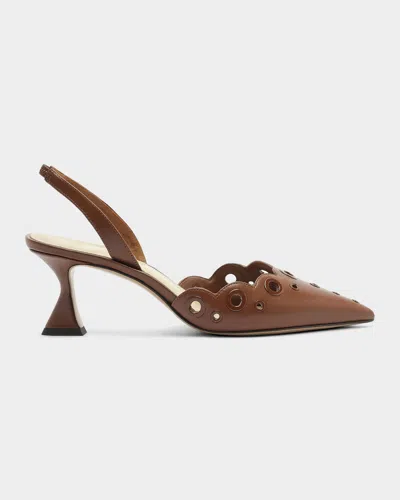 Alexandre Birman 60mm Miley Grommet Leather Slingback Pumps In Brown