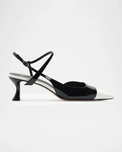 Alexandre Birman 60mm Tita Wrap Patent Leather Cap-toe Pumps In Black Whit