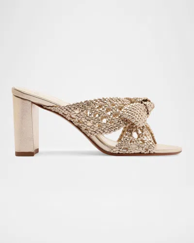 Alexandre Birman 75mm Belinda Woven Metallic Leather Mules In Gold