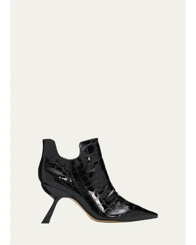 Alexandre Birman 85mm Meredith Croc-embossed Leather Booties In Black