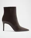 Alexandre Birman 85mm Mikki Leather Stiletto Zip Booties In Brown