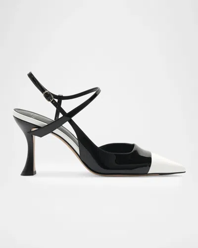 Alexandre Birman 85mm Tita Wrap Patent Leather Cap-toe Pumps In Black/whit