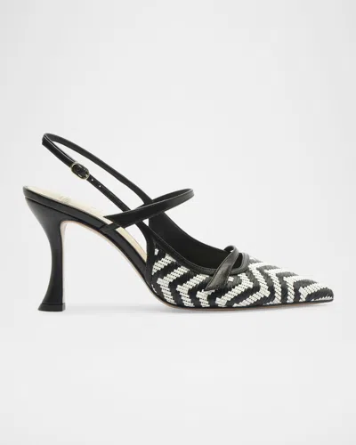 Alexandre Birman 85mm Tita Zig-zag Raffia Slingback Pumps In Black