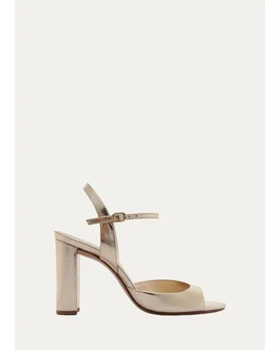 Alexandre Birman 90mm Amy Metallic Leather Ankle-strap Sandals In Neutral